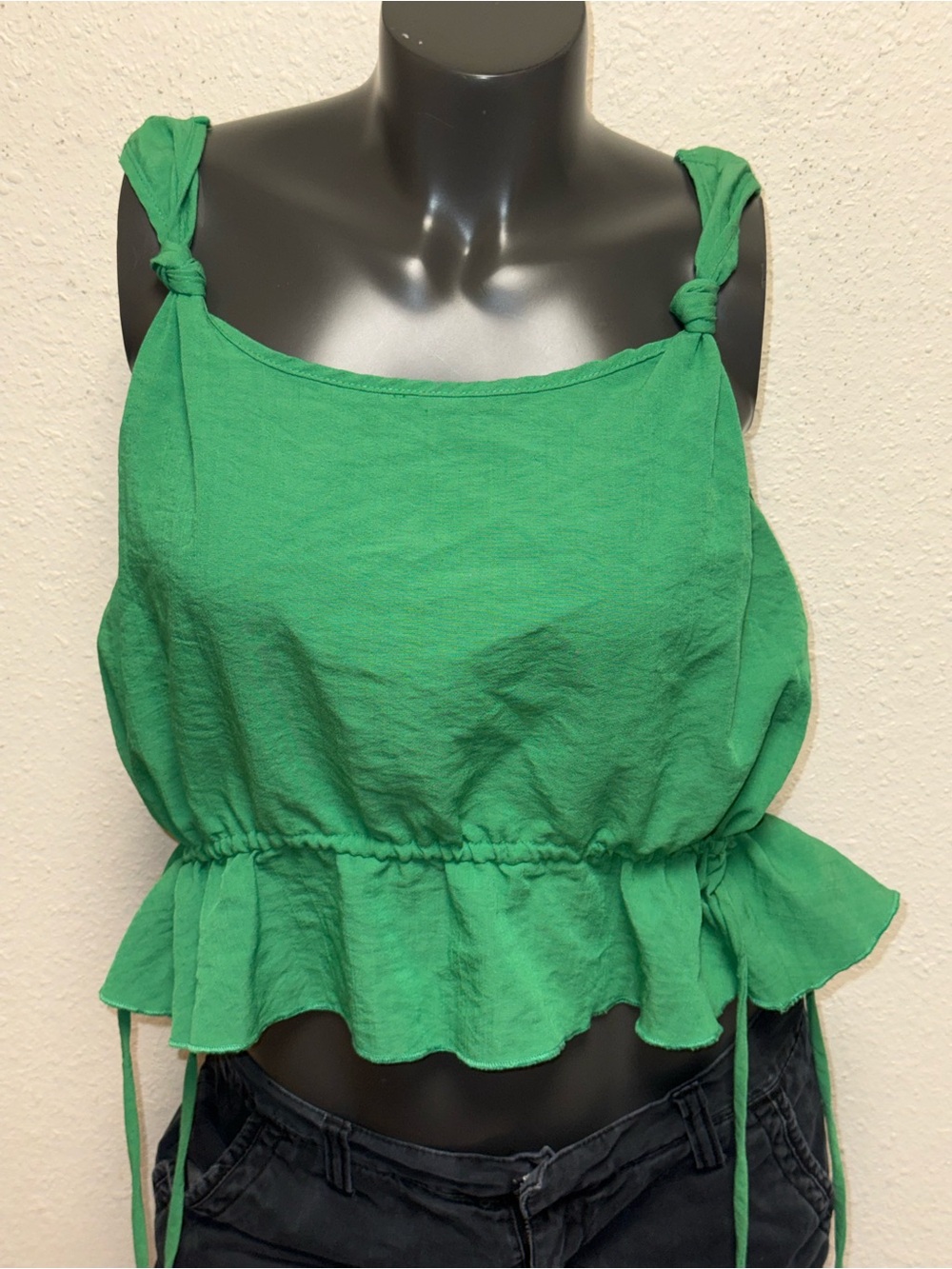 HYFVE Bright Green Knotted Strap Peplum Tank Top